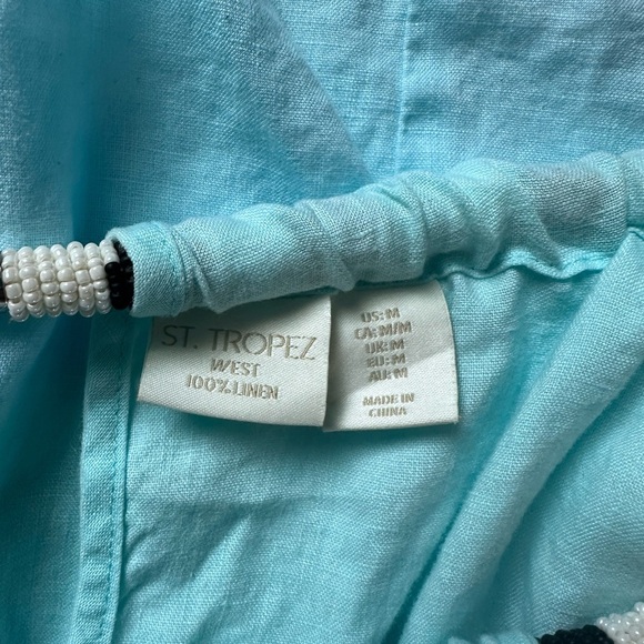 St. Tropez aqua blue 100% linen dress with beaded halter neck - Picture 5 of 7